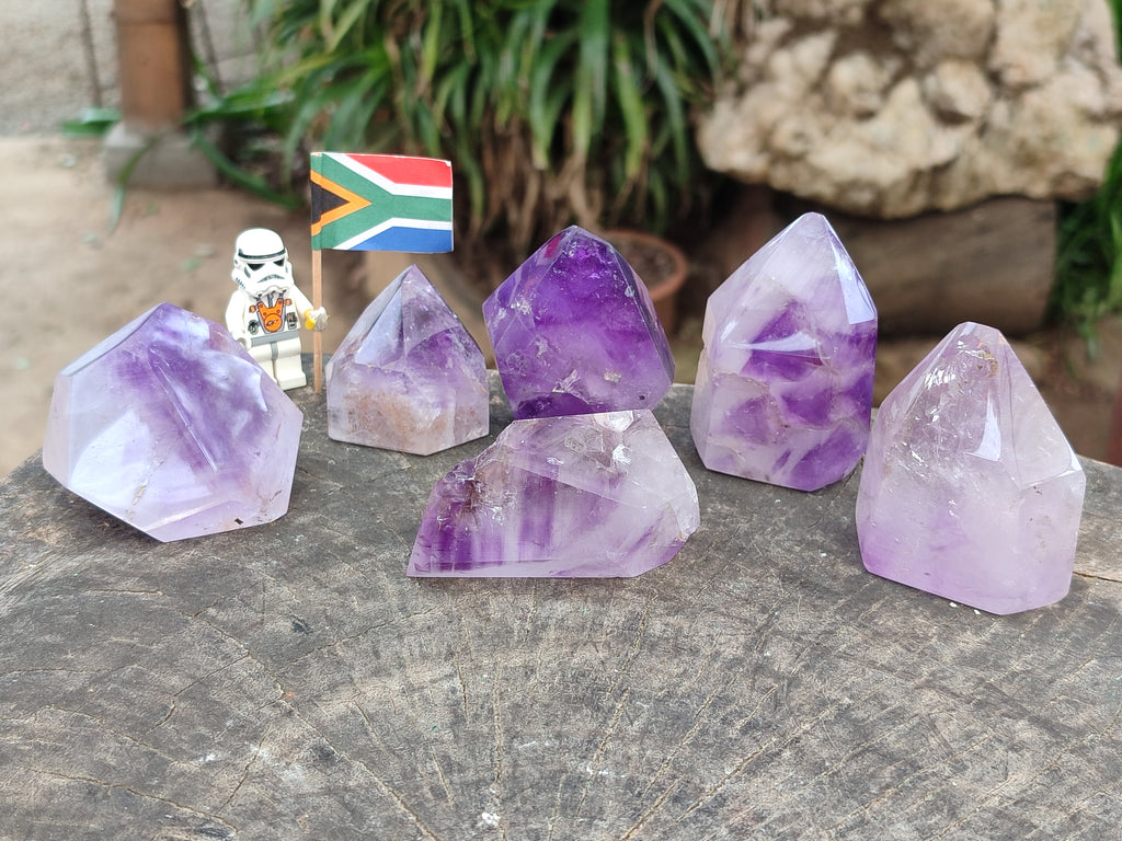 Polished Window Amethyst Quartz Points x 6 From Akansobe, Madagascar - Toprock Gemstones and Minerals 
