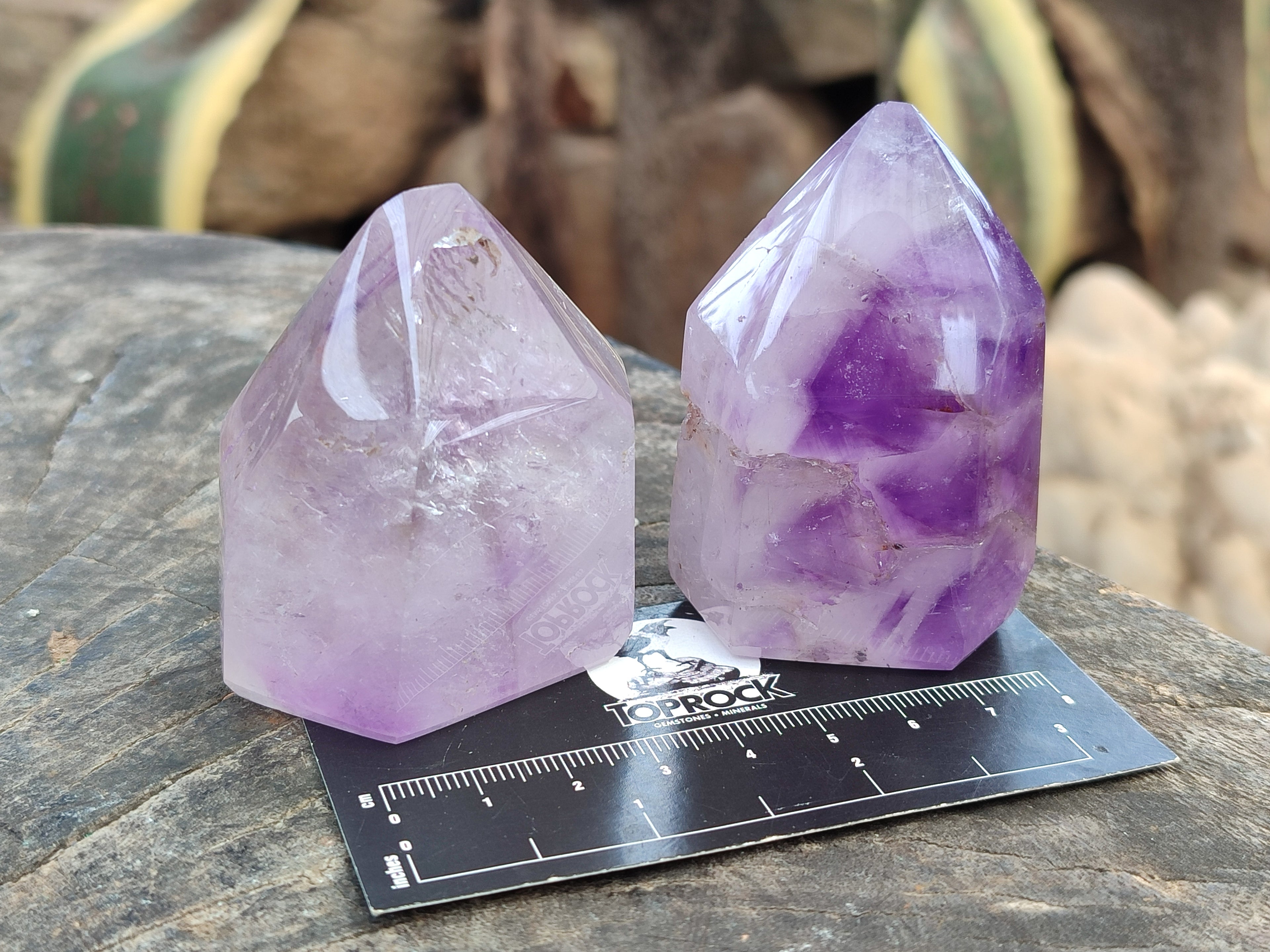 Polished Window Amethyst Quartz Points x 6 From Akansobe, Madagascar - Toprock Gemstones and Minerals 