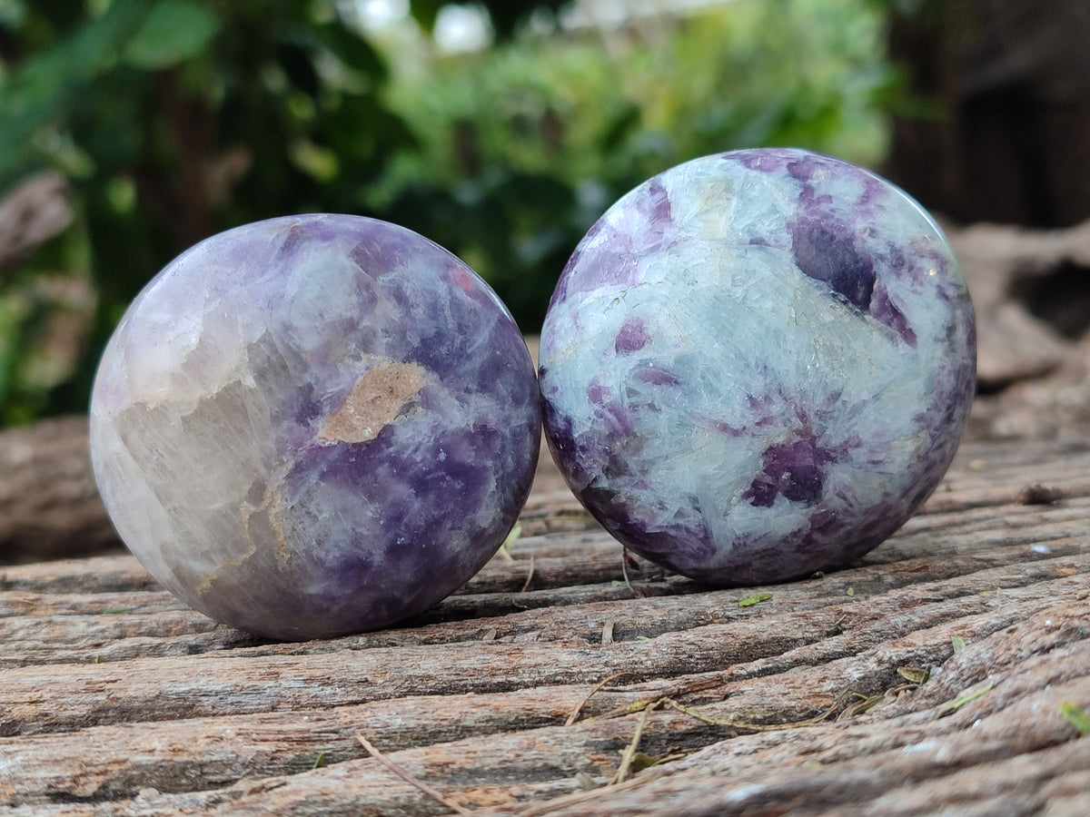 Polished Lepidolite with Pink Rubellite Tourmaline Palm Stones x 24 From Ambatondrazaka, Madagascar - Toprock Gemstones and Minerals 