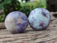 Polished Lepidolite with Pink Rubellite Tourmaline Palm Stones x 24 From Ambatondrazaka, Madagascar