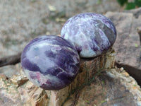 Polished Lepidolite with Pink Rubellite Tourmaline Palm Stones x 24 From Ambatondrazaka, Madagascar