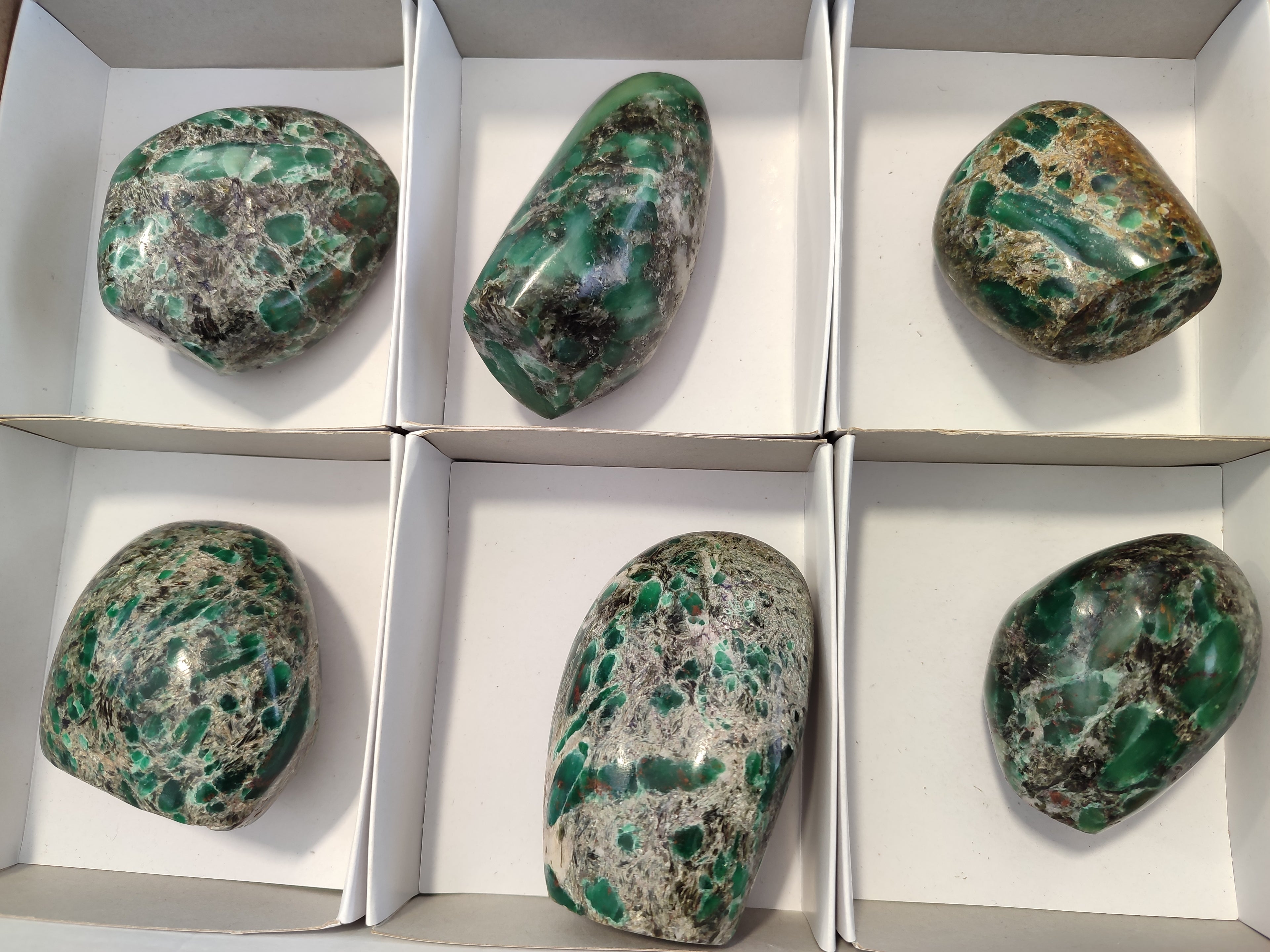 Polished Emerald Mica In Matrix Standing Free Forms x 6 From Mutoko, Zimbabwe - Toprock Gemstones and Minerals 
