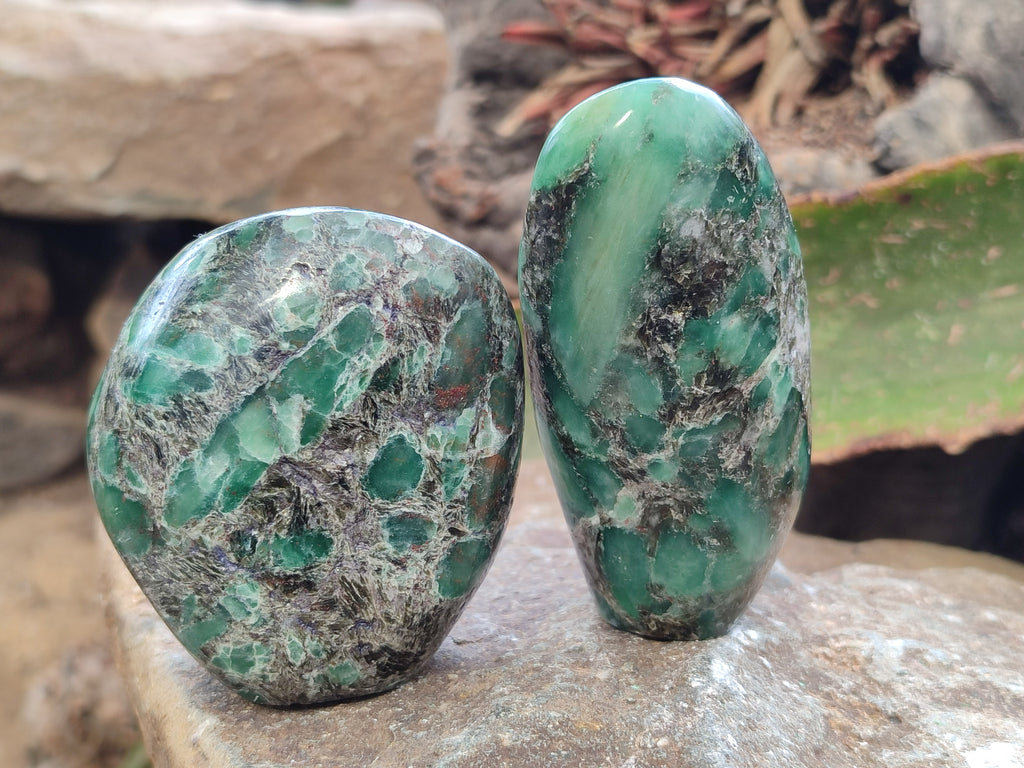 Polished Emerald Mica In Matrix Standing Free Forms x 6 From Mutoko, Zimbabwe - Toprock Gemstones and Minerals 
