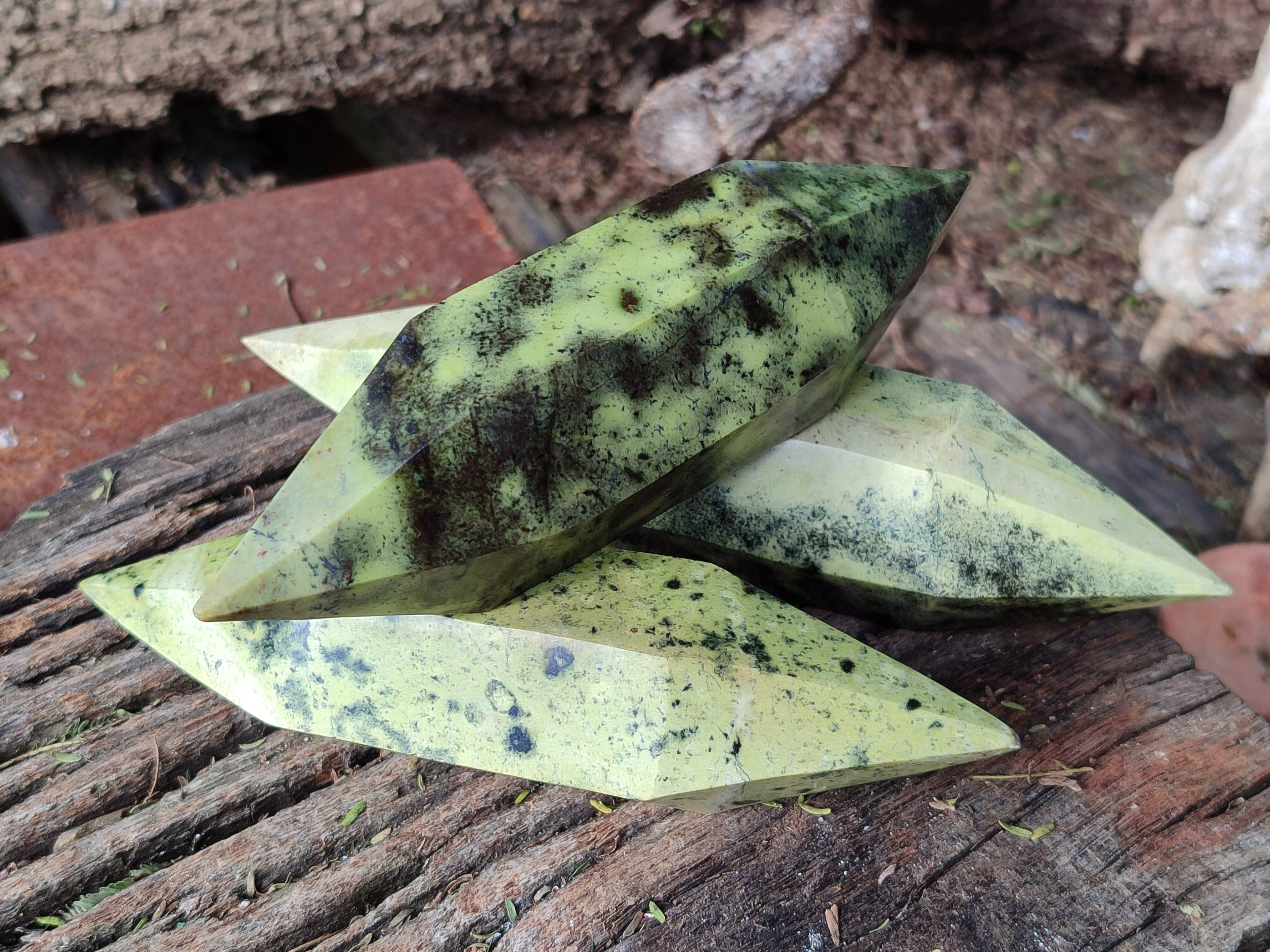 Polished Leopard Stone Double Terminated Points x 4 From Nyanga, Zimbabwe - Toprock Gemstones and Minerals 