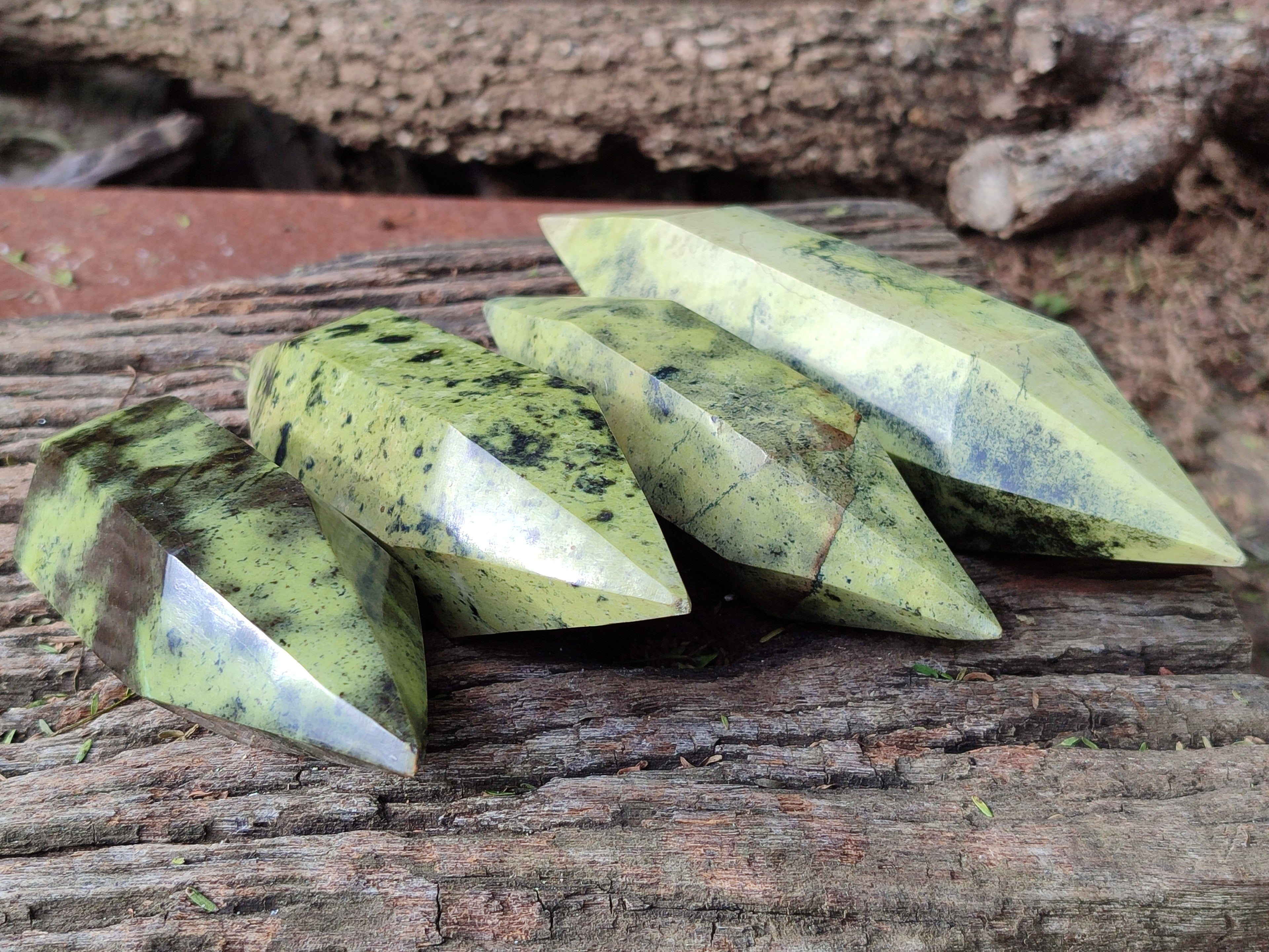 Polished Leopard Stone Double Terminated Points x 4 From Nyanga, Zimbabwe - Toprock Gemstones and Minerals 