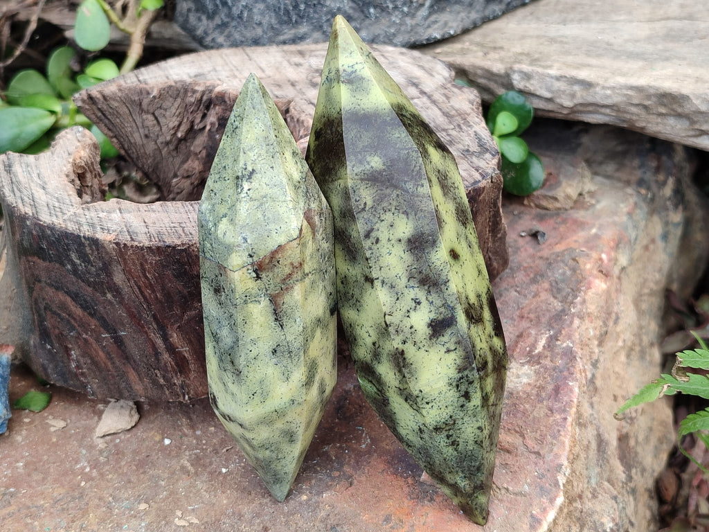 Polished Leopard Stone Double Terminated Points x 4 From Nyanga, Zimbabwe - Toprock Gemstones and Minerals 