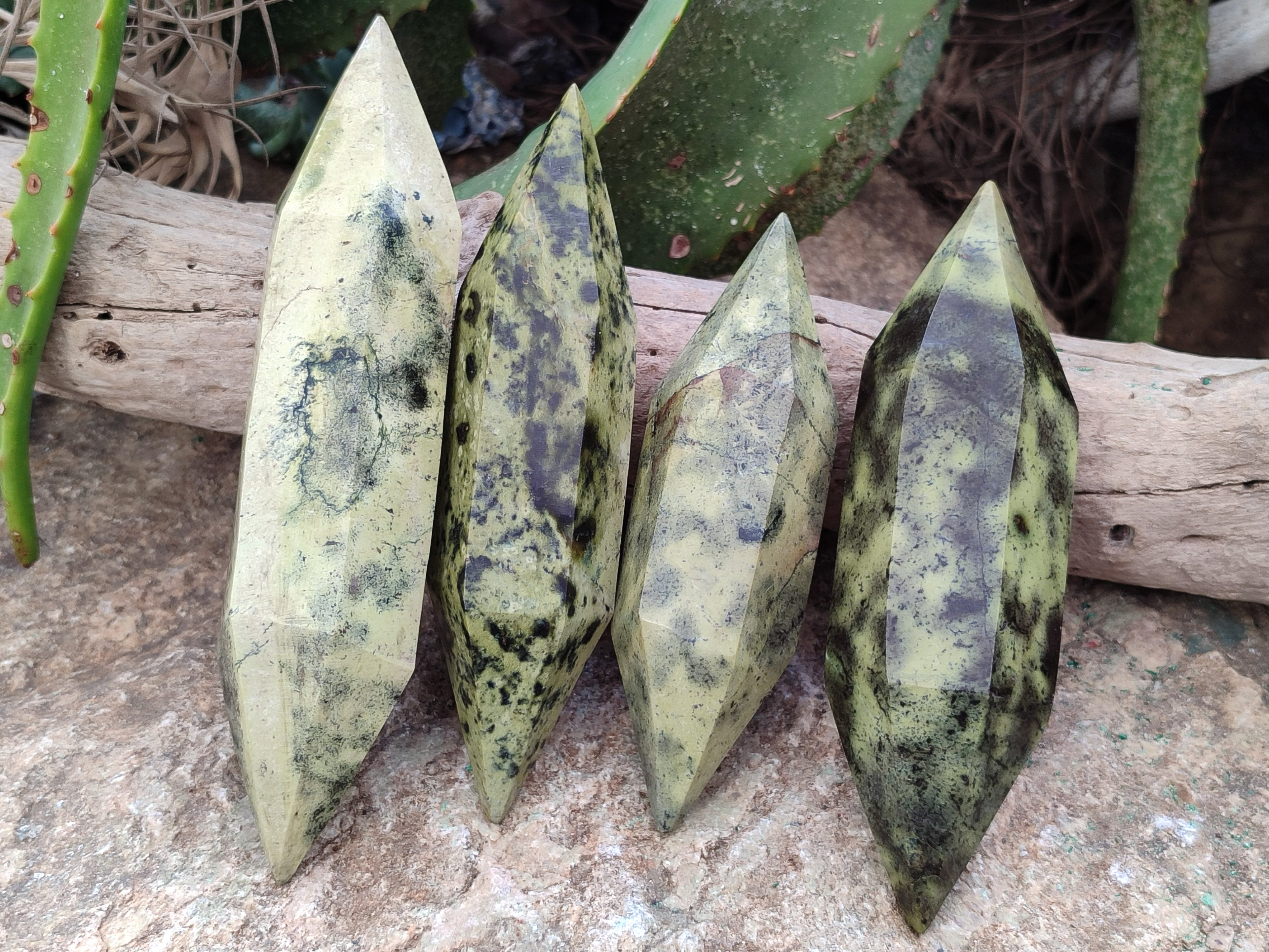 Polished Leopard Stone Double Terminated Points x 4 From Nyanga, Zimbabwe - Toprock Gemstones and Minerals 