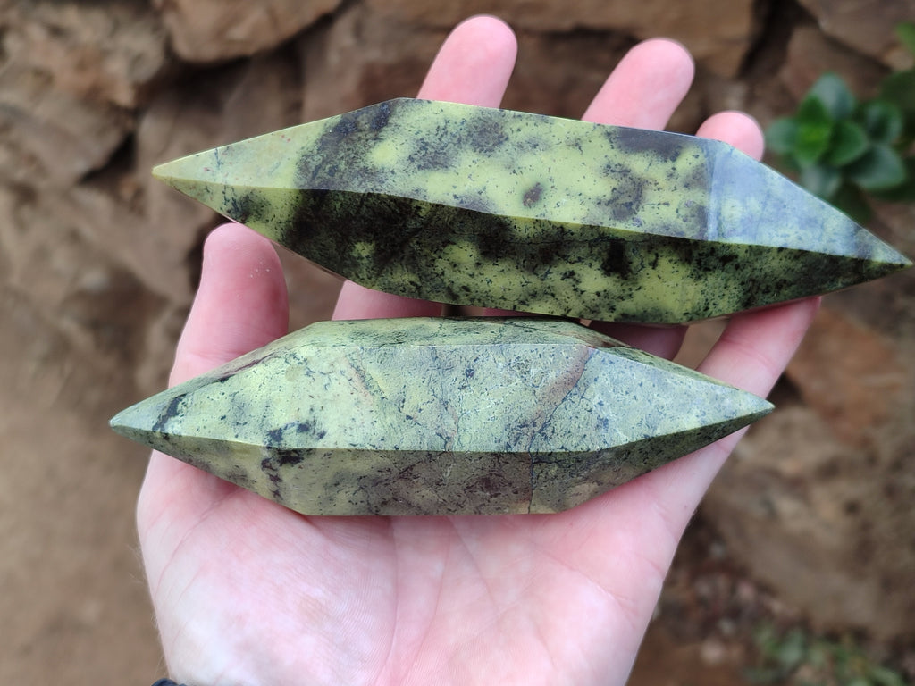 Polished Leopard Stone Double Terminated Points x 4 From Nyanga, Zimbabwe - Toprock Gemstones and Minerals 