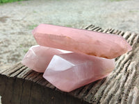 Polished Double Terminated Rose Quartz Points x 3 From Ambatondrazaka, Madagascar
