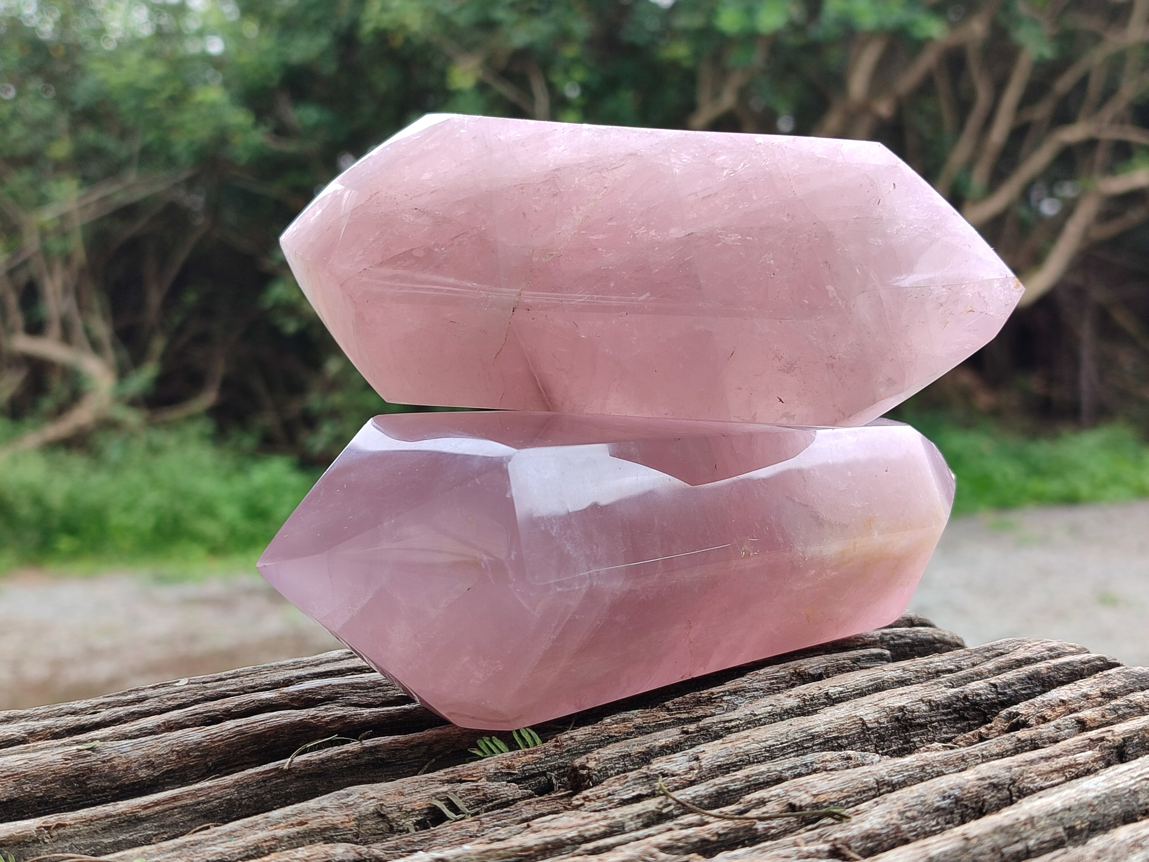 Polished Double Terminated Rose Quartz Points x 3 From Ambatondrazaka, Madagascar - Toprock Gemstones and Minerals 