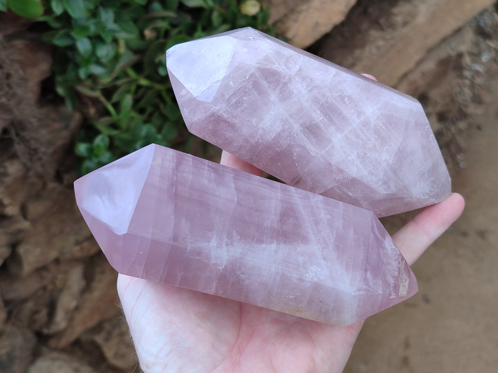 Polished Double Terminated Rose Quartz Points x 3 From Ambatondrazaka, Madagascar - Toprock Gemstones and Minerals 