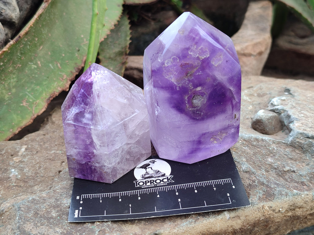 Polished Window Amethyst Quartz Points x 3 From Akansobe, Madagascar - Toprock Gemstones and Minerals 