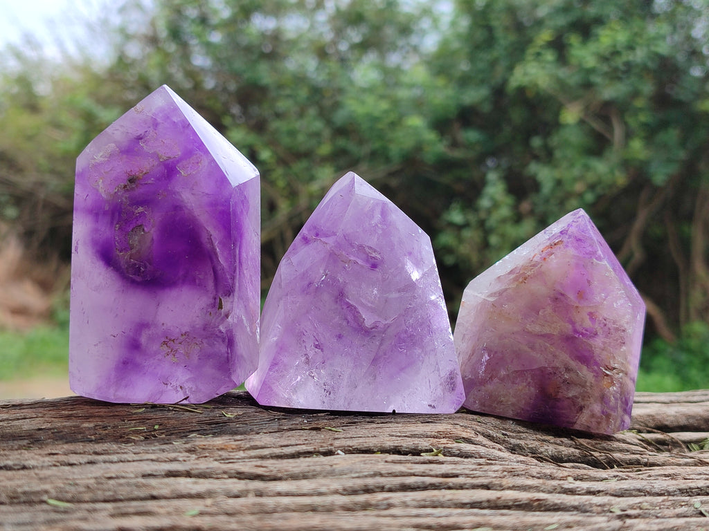 Polished Window Amethyst Quartz Points x 3 From Akansobe, Madagascar - Toprock Gemstones and Minerals 