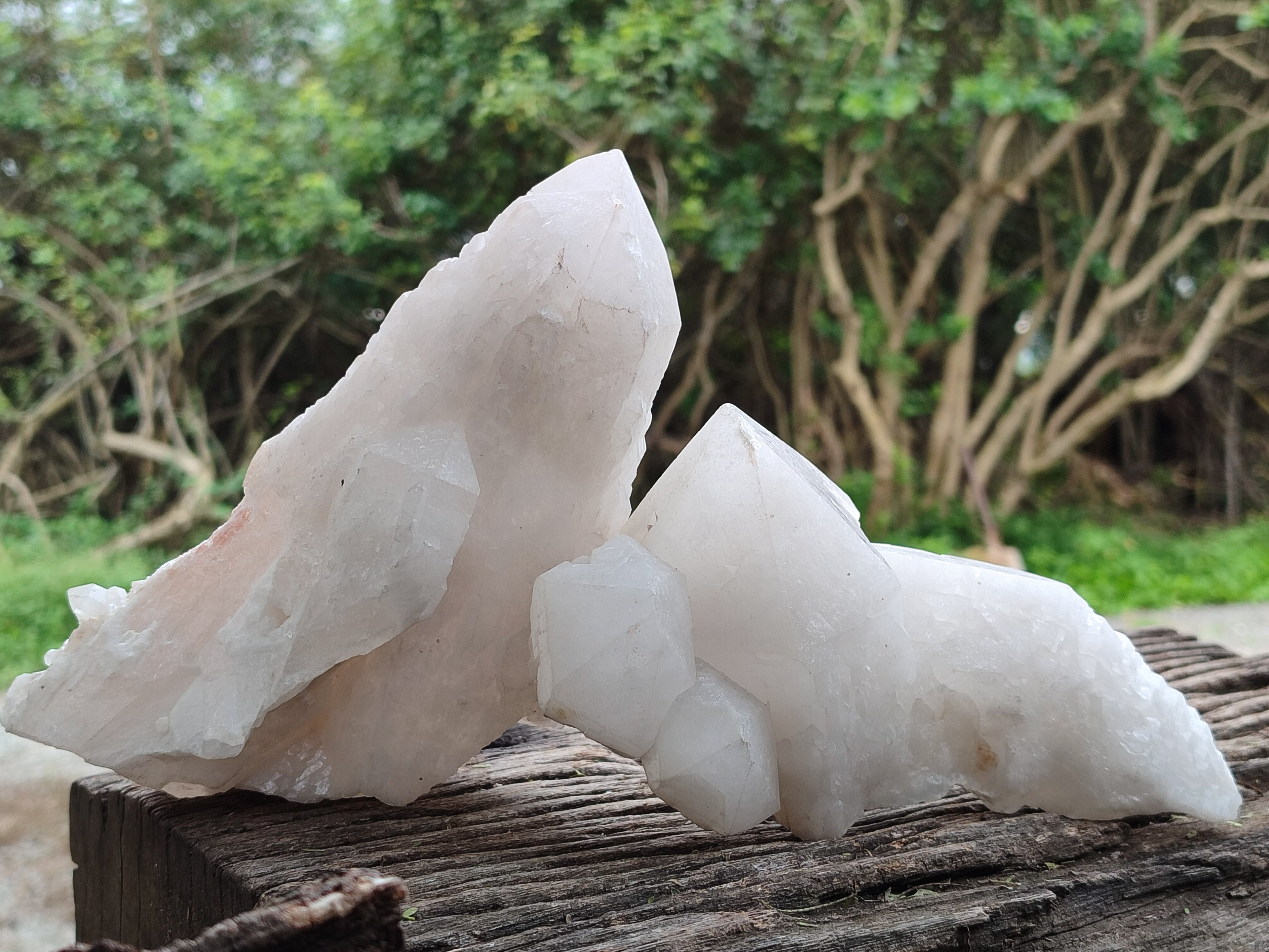 Natural Cascading White Candle Quartz Clusters x 2 From Madagascar - Toprock Gemstones and Minerals 