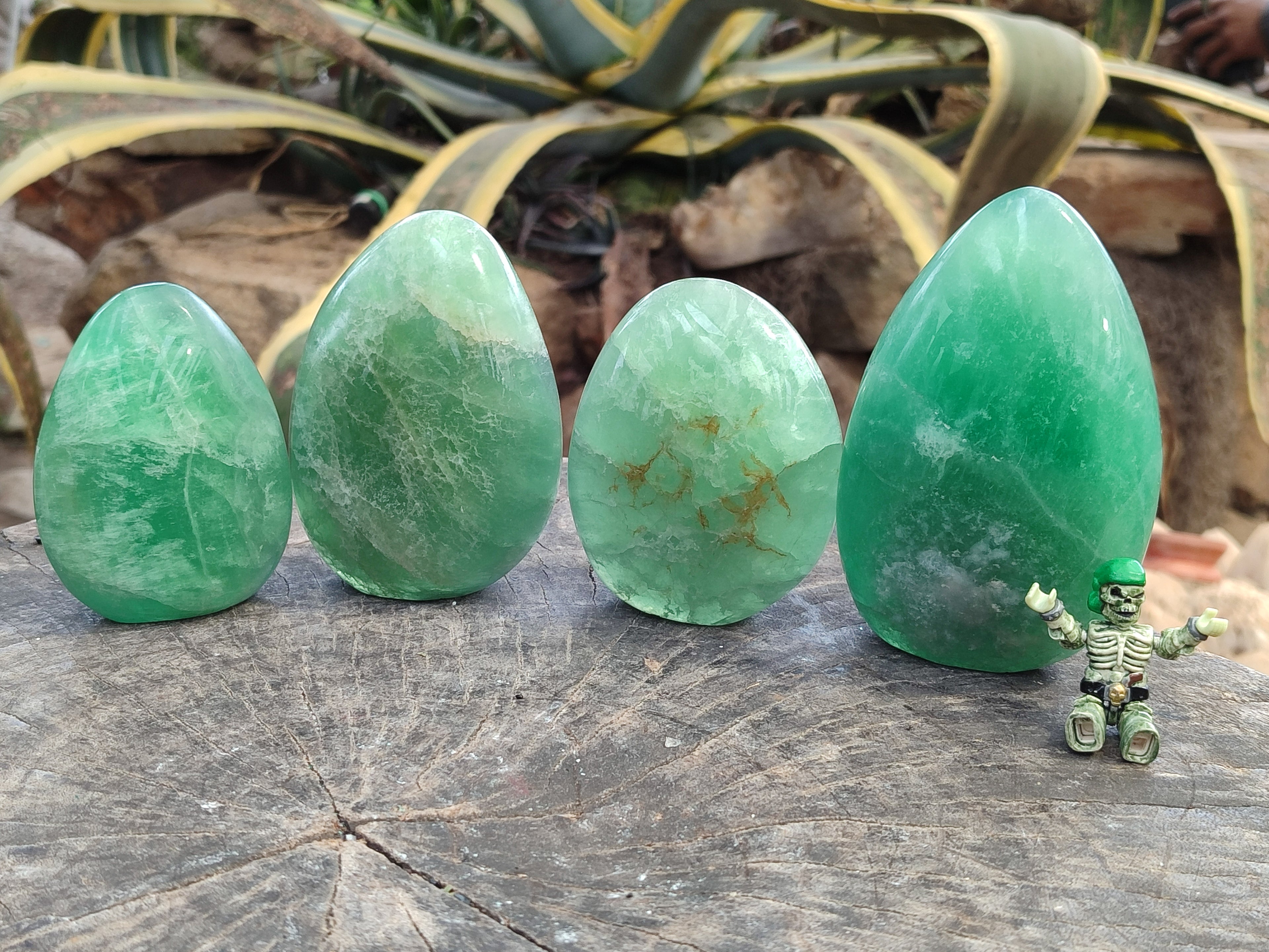 Polished Fluorescent Green Fluorite Standing Free Forms x 4 From Madagascar - Toprock Gemstones and Minerals 