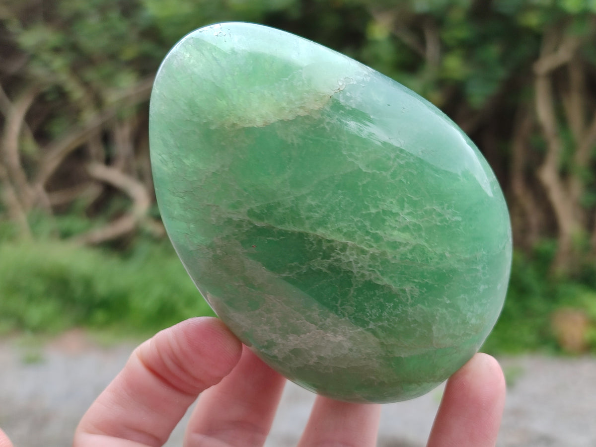 Polished Fluorescent Green Fluorite Standing Free Forms x 4 From Madagascar - Toprock Gemstones and Minerals 
