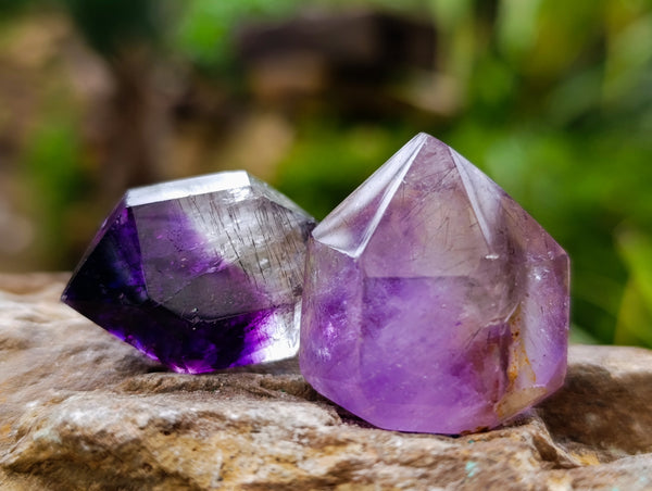 Polished Gemmy Window Amethyst Quartz Crystals x 20 From Akansobe, Madagascar