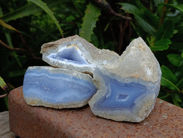 Polished Blue Lace Agate Geodes x 12 From Nsanje, Malawi