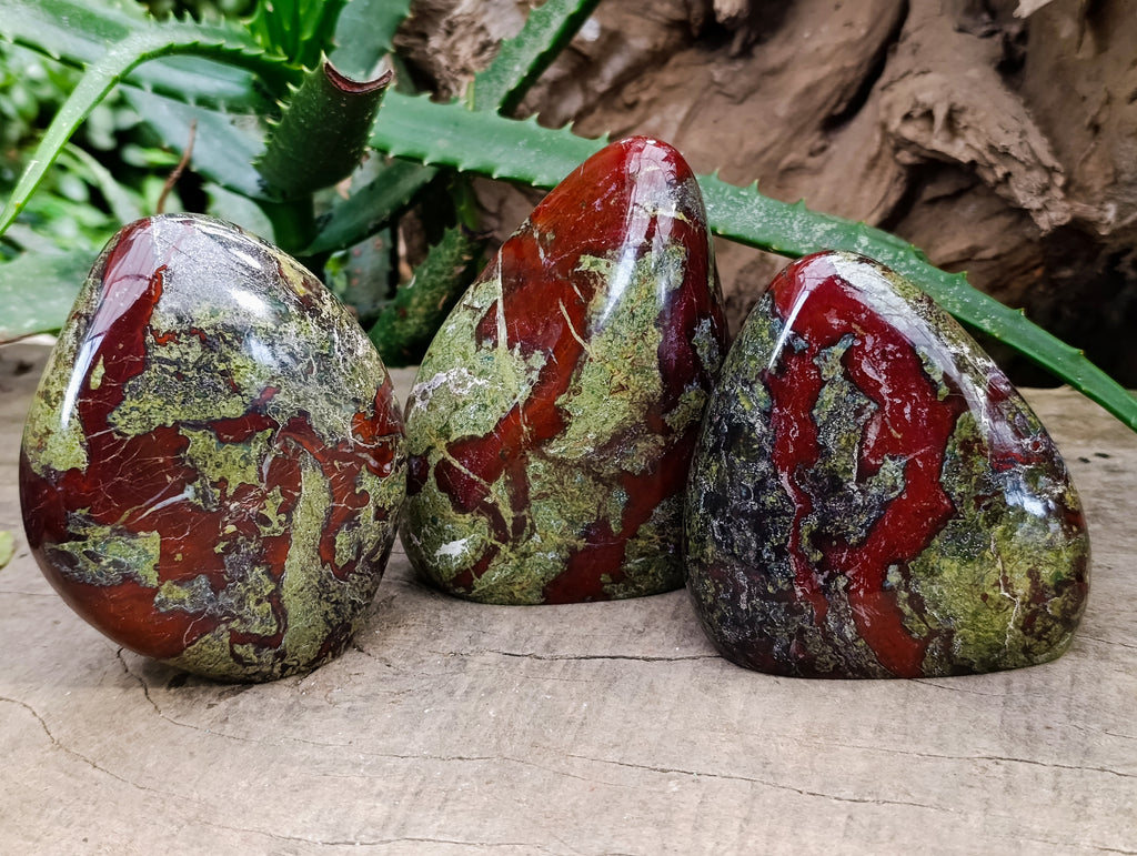 Polished Bastite Dragons Blood Stone Standing Free Forms x 3 From Tshipise, South Africa - Toprock Gemstones and Minerals 