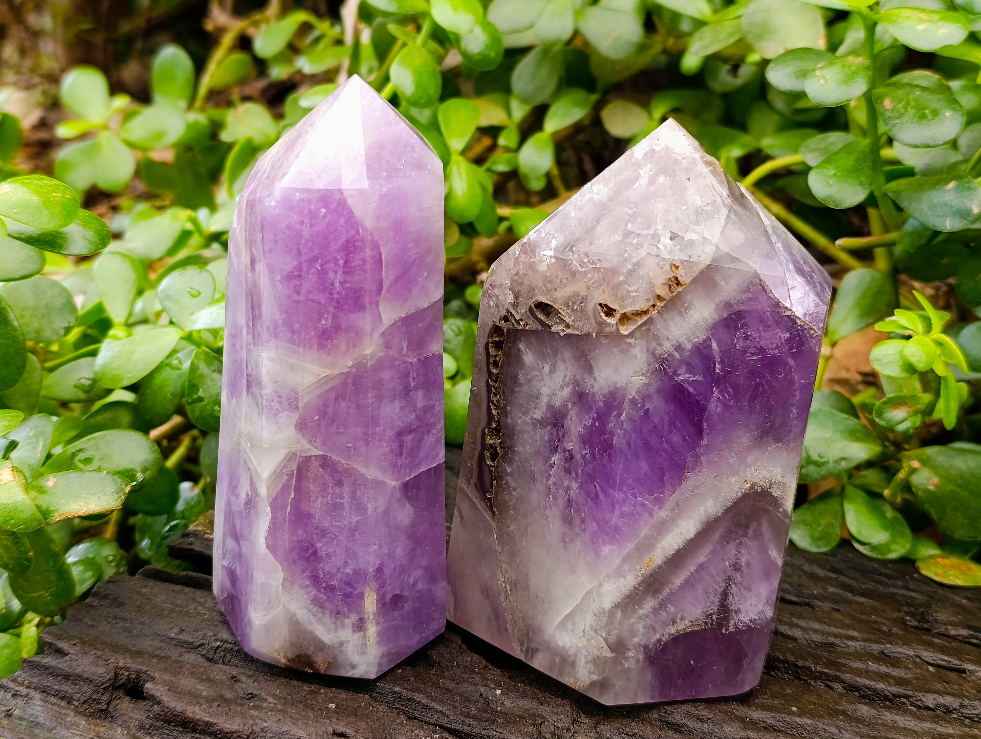 Polished Chevron Amethyst Points x 2 from Ankazobe, Madagascar - Toprock Gemstones and Minerals 