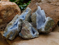 Natural Blue Lace Agate Geode Specimens x 6 From Nsanje, Malawi