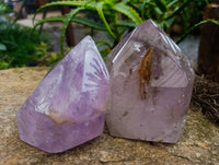 Polished Purple Window Amethyst Quartz Points x 2 From Akansobe, Madagascar