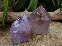 Polished Purple Window Amethyst Quartz Points x 2 From Akansobe, Madagascar