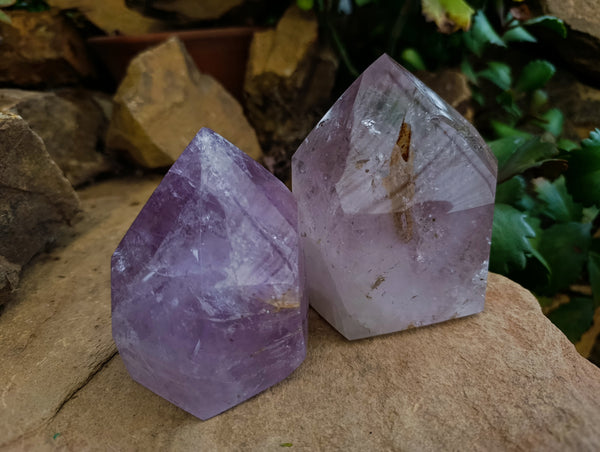 Polished Purple Window Amethyst Quartz Points x 2 From Akansobe, Madagascar