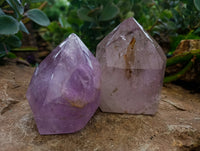Polished Purple Window Amethyst Quartz Points x 2 From Akansobe, Madagascar