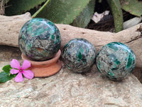Polished Emerald Mica In Matrix Spheres x 3 From Mutoko, Zimbabwe - Toprock Gemstones and Minerals 