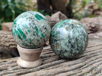 Polished Emerald Mica In Matrix Spheres x 3 From Mutoko, Zimbabwe - Toprock Gemstones and Minerals 