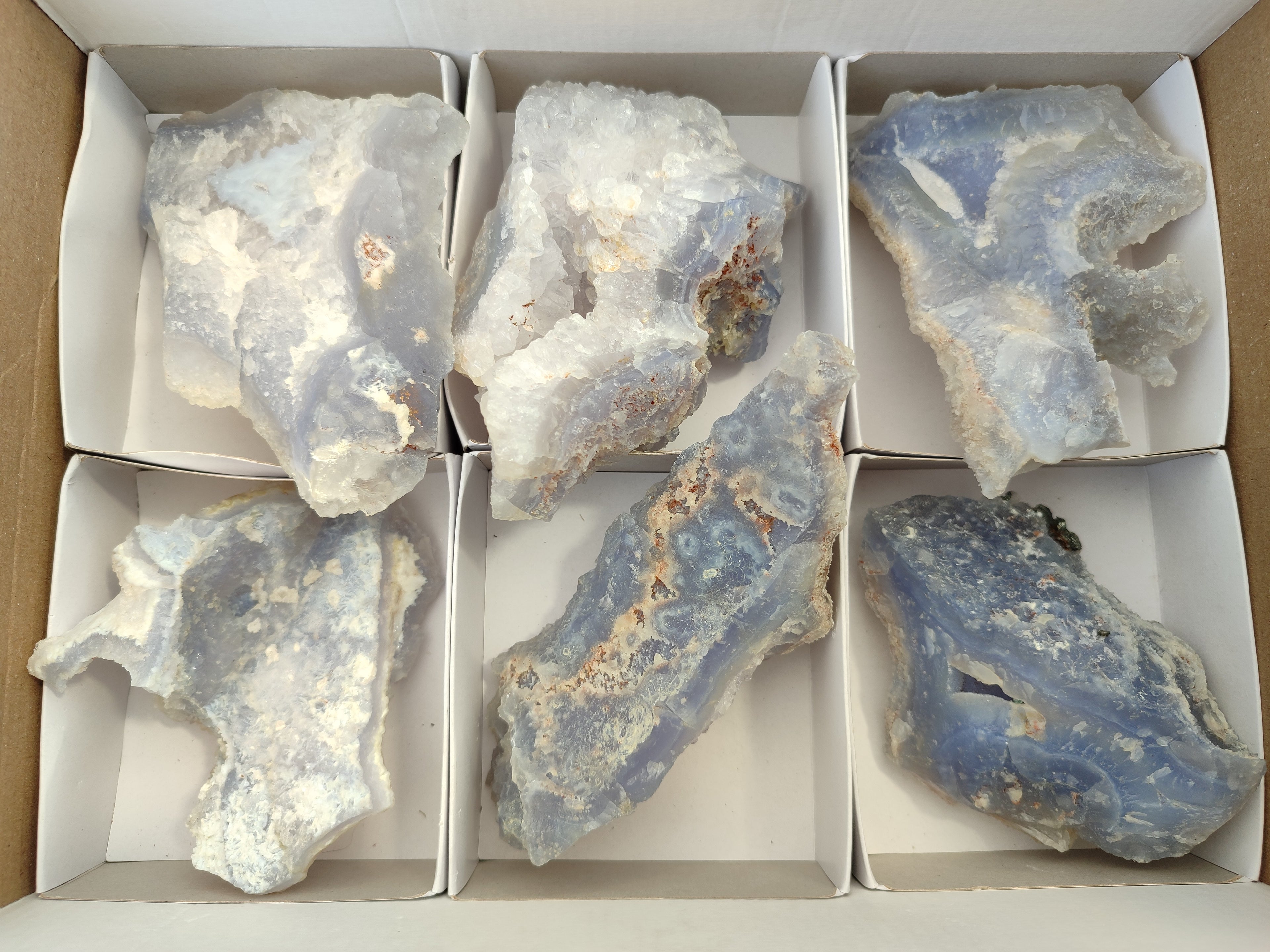 Natural Etched Blue Chalcedony Geodes x 6 From Nsanje, Malawi - Toprock Gemstones and Minerals 