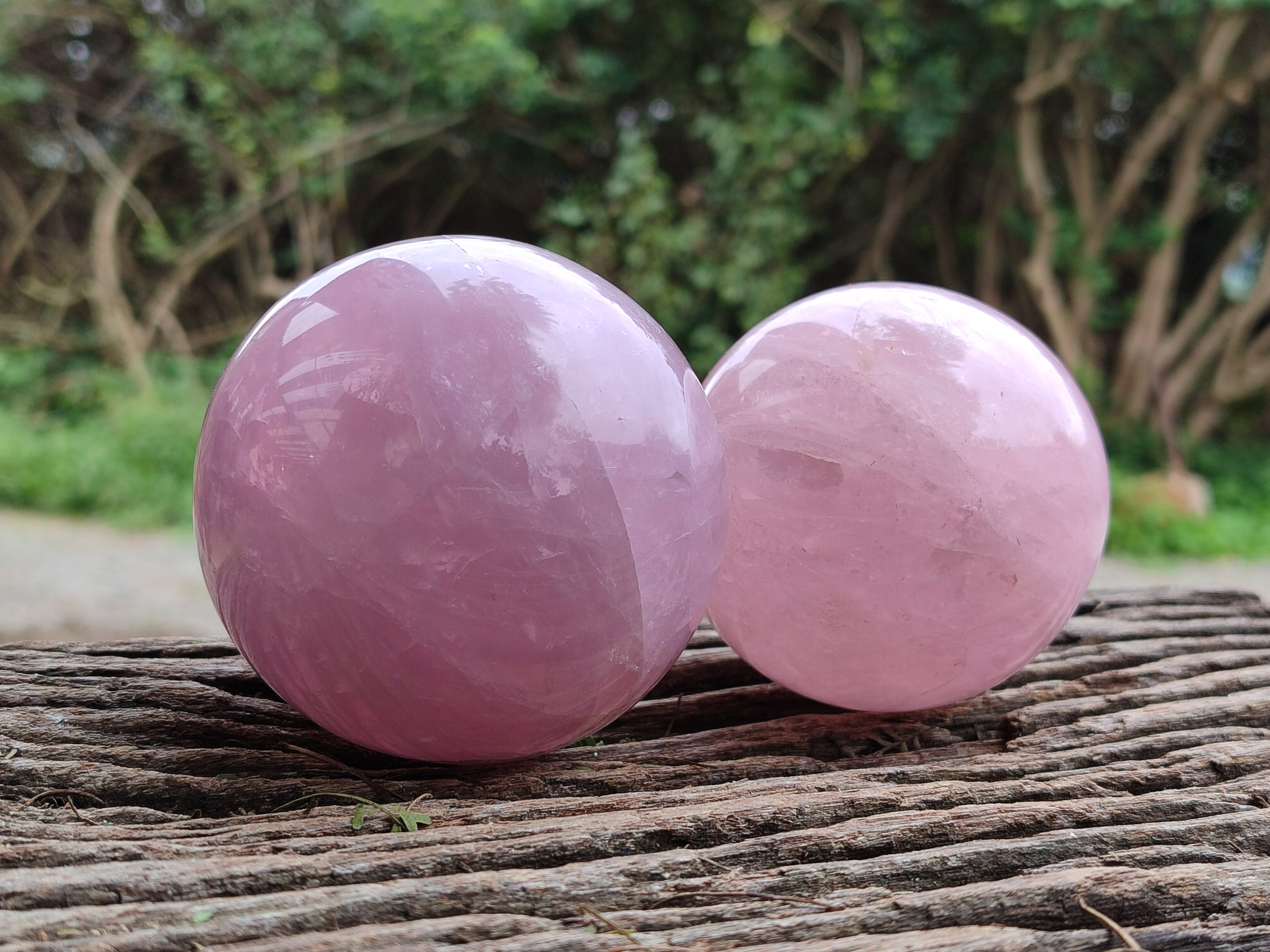 Polished Rose Quartz Spheres x 2 From Ambatondrazaka, Madagascar - Toprock Gemstones and Minerals 