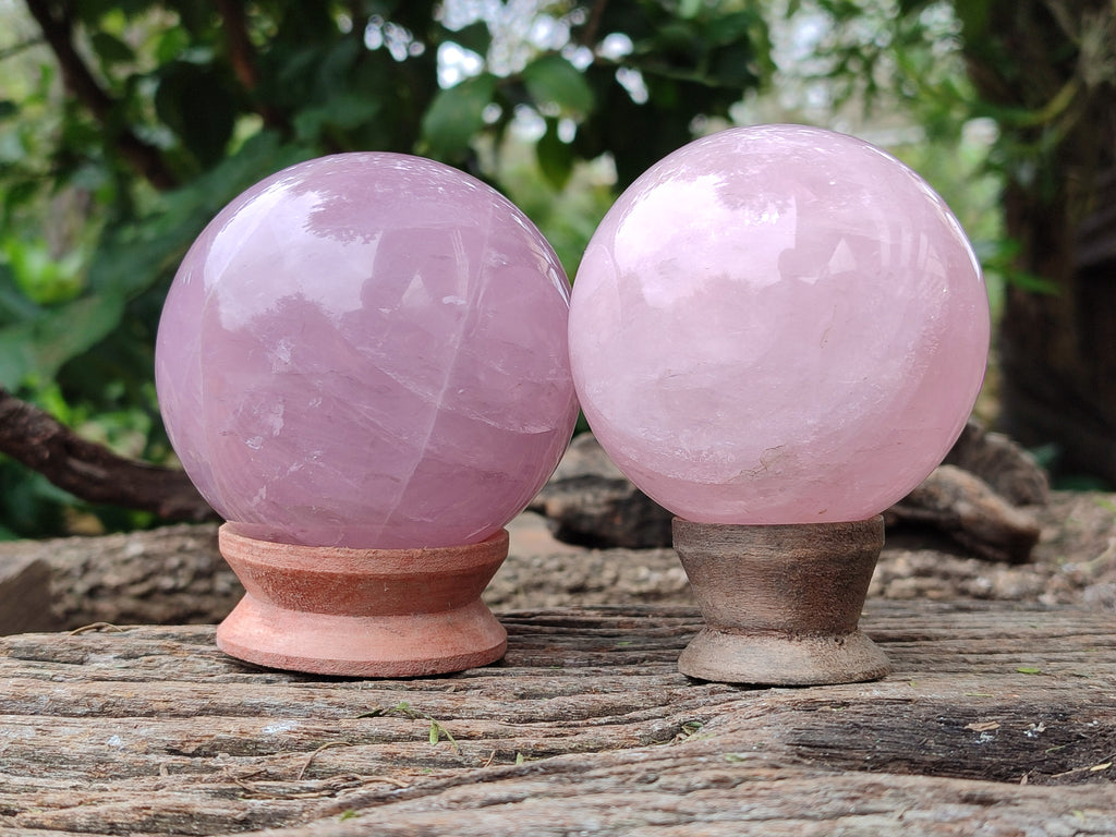 Polished Rose Quartz Spheres x 2 From Ambatondrazaka, Madagascar - Toprock Gemstones and Minerals 