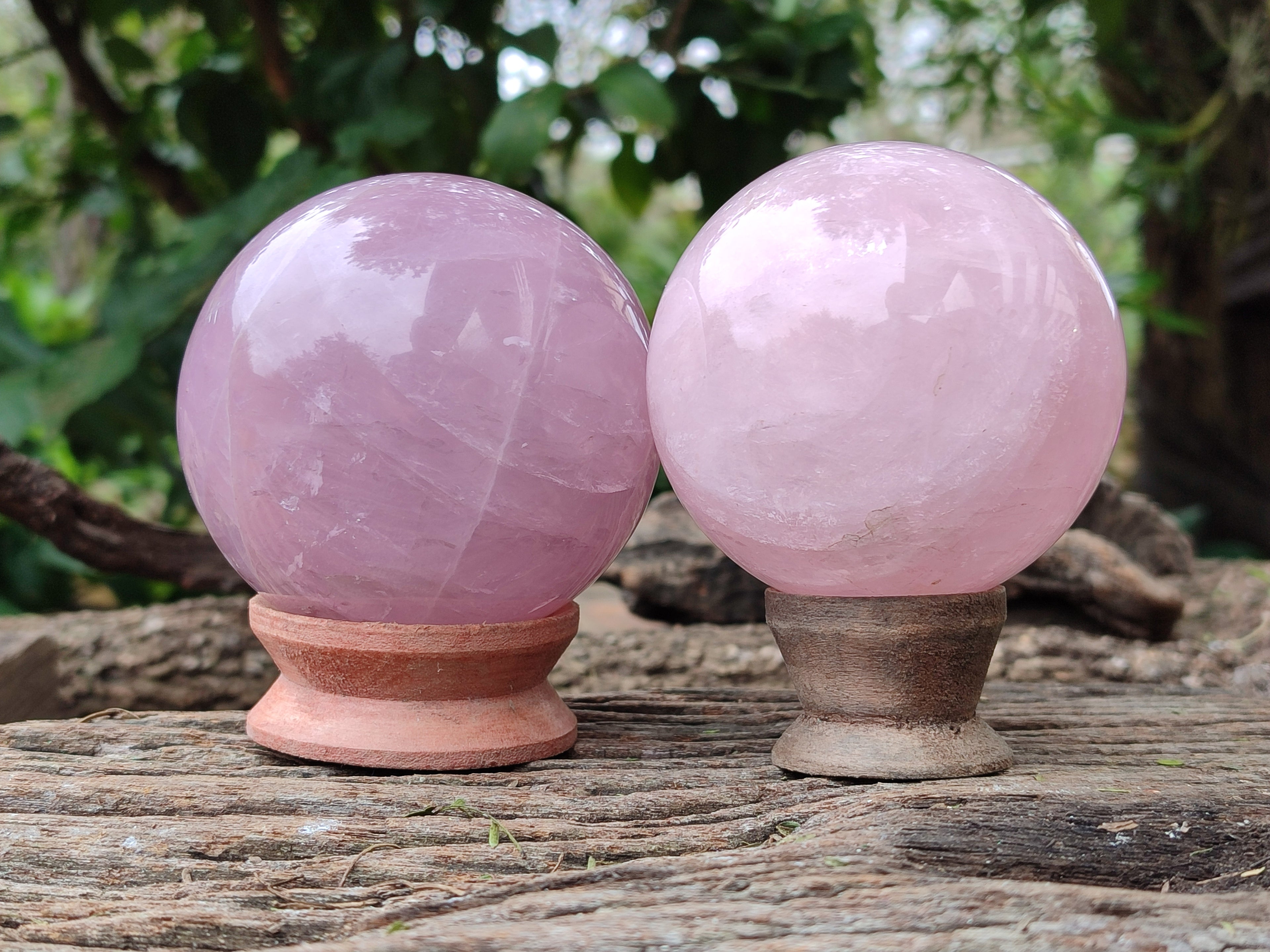 Polished Rose Quartz Spheres x 2 From Ambatondrazaka, Madagascar - Toprock Gemstones and Minerals 