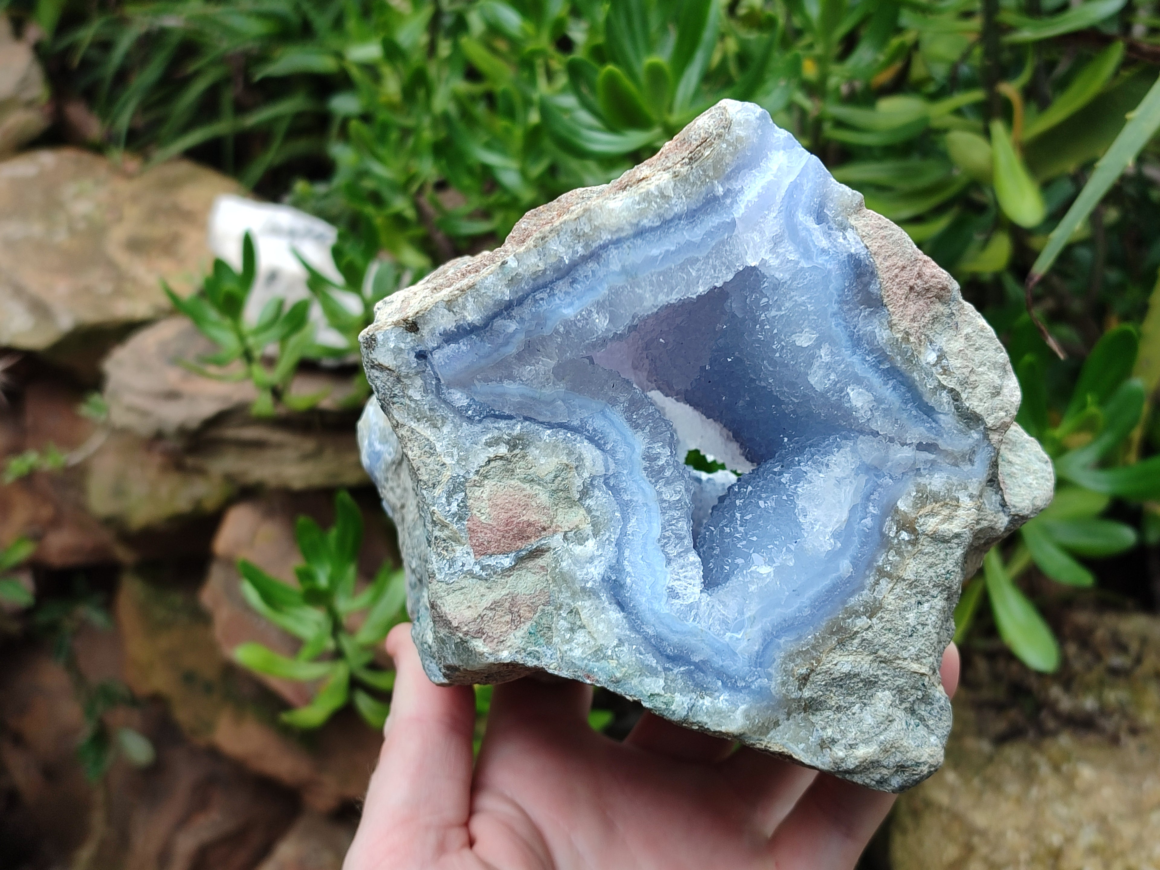 Natural Blue Lace Agate Geode Specimens x 2 From Nsanje, Malawi - Toprock Gemstones and Minerals 