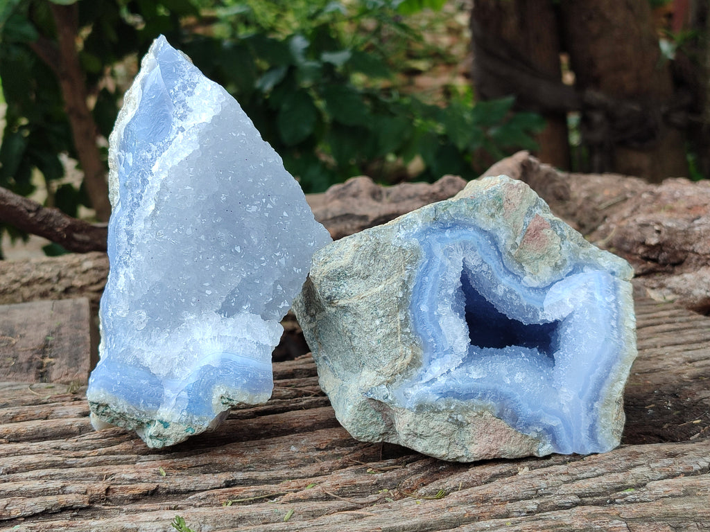 Natural Blue Lace Agate Geode Specimens x 2 From Nsanje, Malawi - Toprock Gemstones and Minerals 
