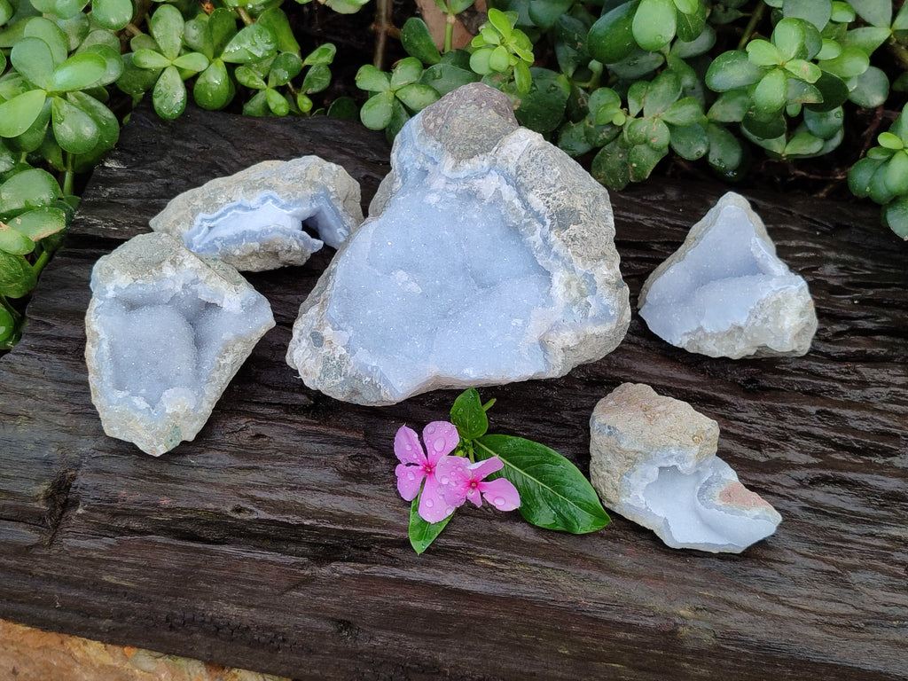 Natural Blue Lace Agate Geode Specimens x 5 From Nsanje, Malawi - Toprock Gemstones and Minerals 