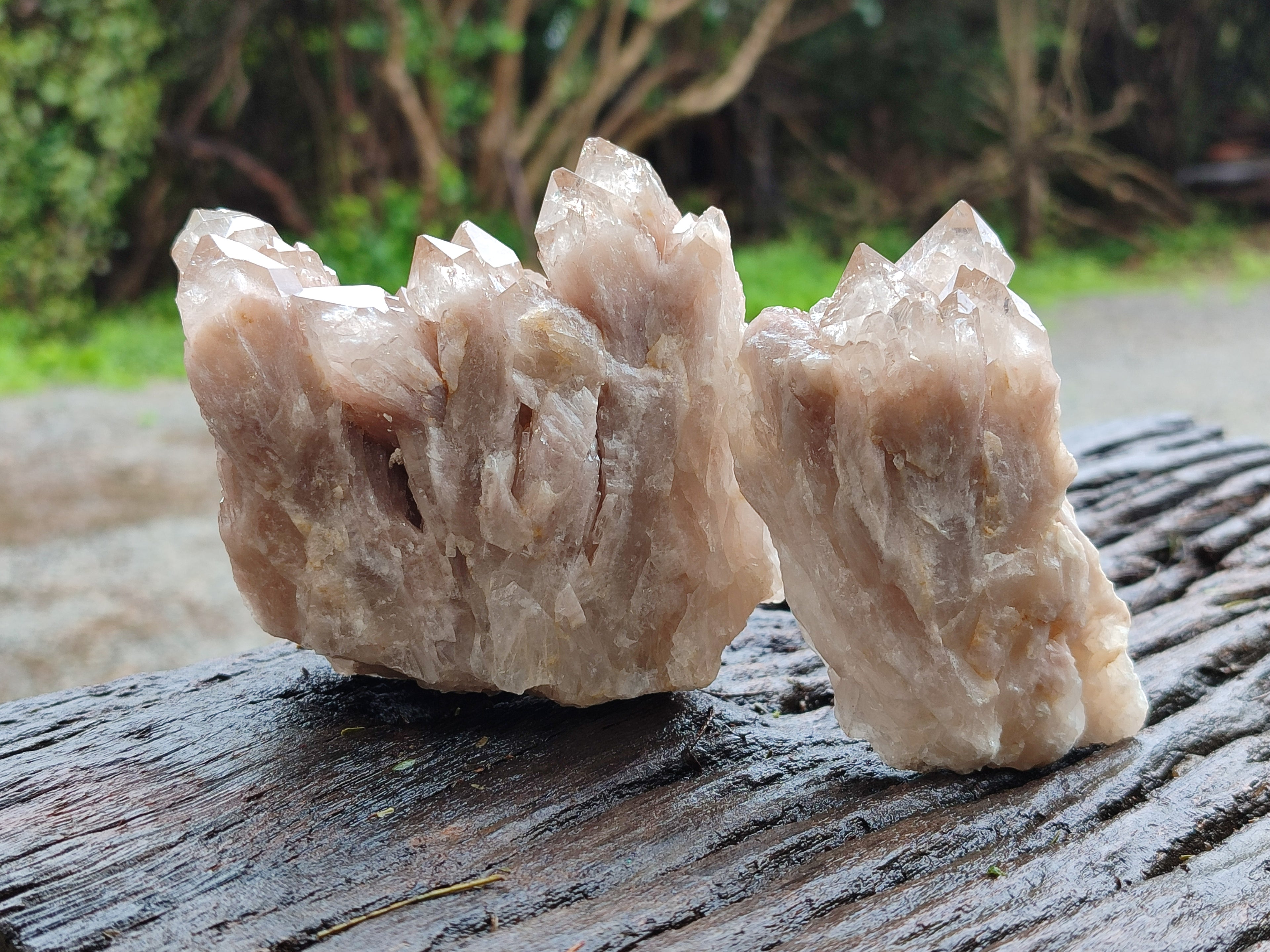 Natural Smokey Phantom Quartz Clusters x 3 From Luena, Congo - Toprock Gemstones and Minerals 