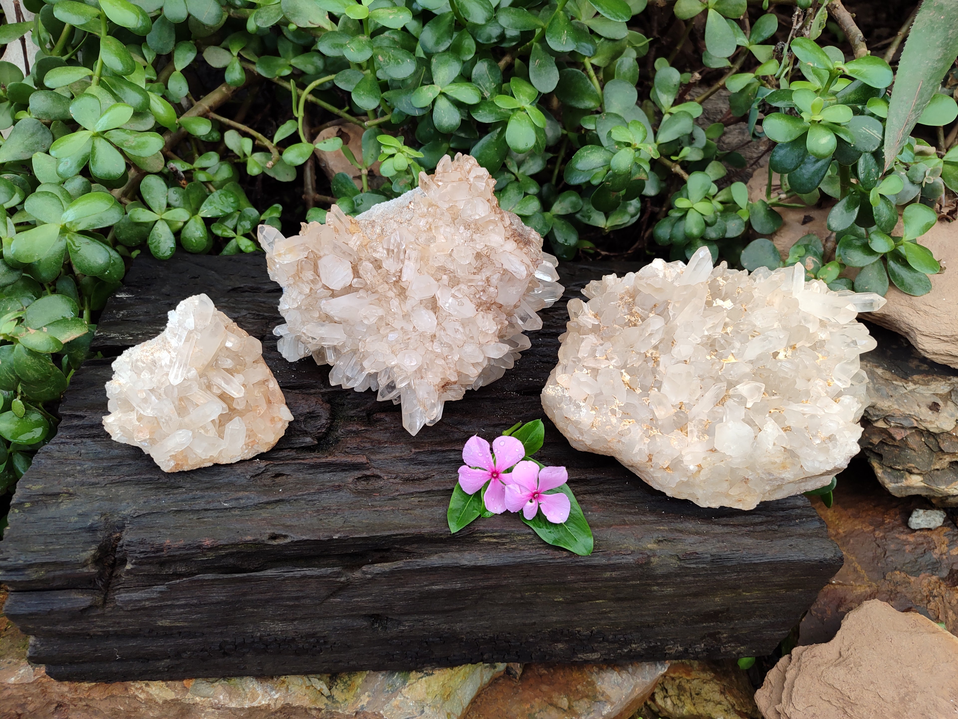 Natural Quartz Clusters x 3 From Madagascar - Toprock Gemstones and Minerals 
