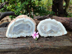 Polished Banded Agate Geode Pairs x 2 Pairs From Madagascar - Toprock Gemstones and Minerals 