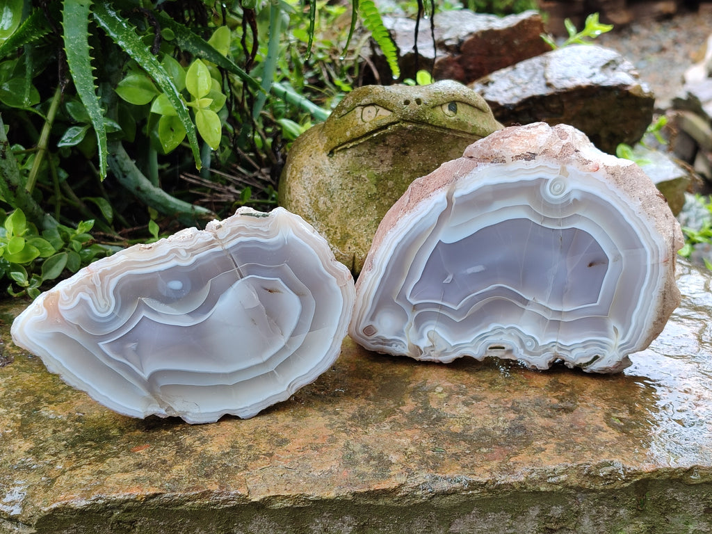 Polished Banded Agate Geode Pairs x 2 Pairs From Madagascar - Toprock Gemstones and Minerals 