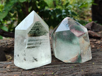 Polished Chlorite Quartz Points with Phantoms x 2 from Madagascar