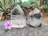 Polished Chlorite Quartz Points with Phantoms x 2 from Madagascar