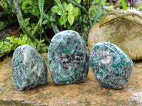 Polished Emerald Mica In Matrix Standing Free Forms x 3 From Mutoko, Zimbabwe