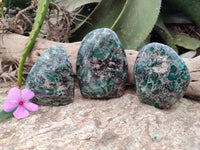 Polished Emerald Mica In Matrix Standing Free Forms x 3 From Mutoko, Zimbabwe