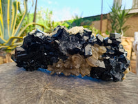 Natural Schorl Black Tourmaline with Smokey Quartz and Hyalite Opal Specimen x 1 From Erongo, Namibia