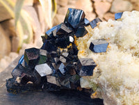 Natural Schorl Black Tourmaline with Smokey Quartz and Hyalite Opal Specimen x 1 From Erongo, Namibia