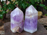 Polished Chevron Amethyst Points x 4 from Ankazobe, Madagascar