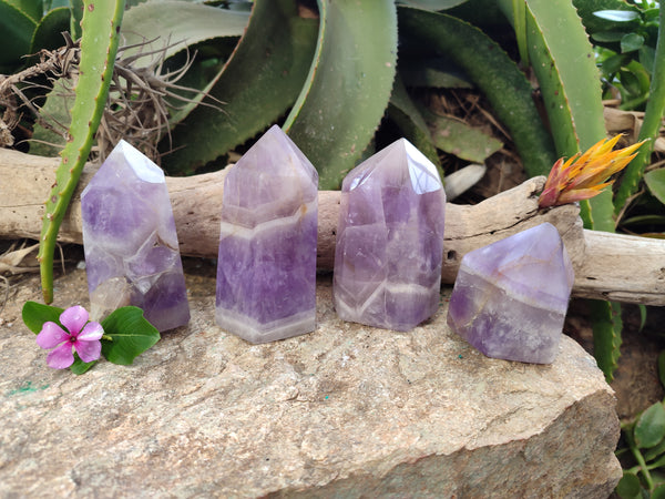 Polished Chevron Amethyst Points x 4 from Ankazobe, Madagascar